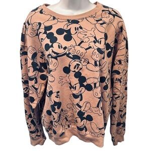 Disney Mickey Mouse Crew Neck Pullover Sweatshirt Womens Large Tan Beige neutral